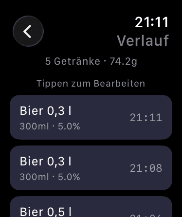 Verlauf aller Getränke